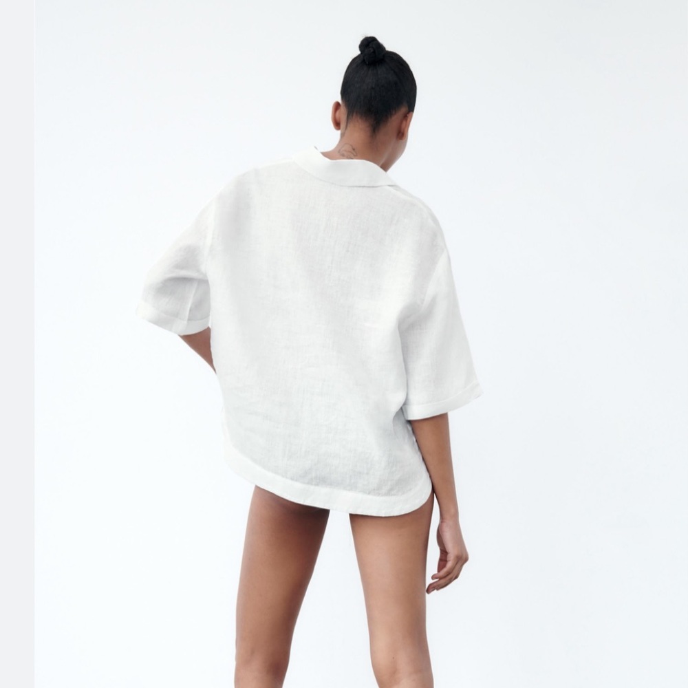 NWT ZARA WHITE LINEN CROPPED SHIRT - Picture 5 of 9
